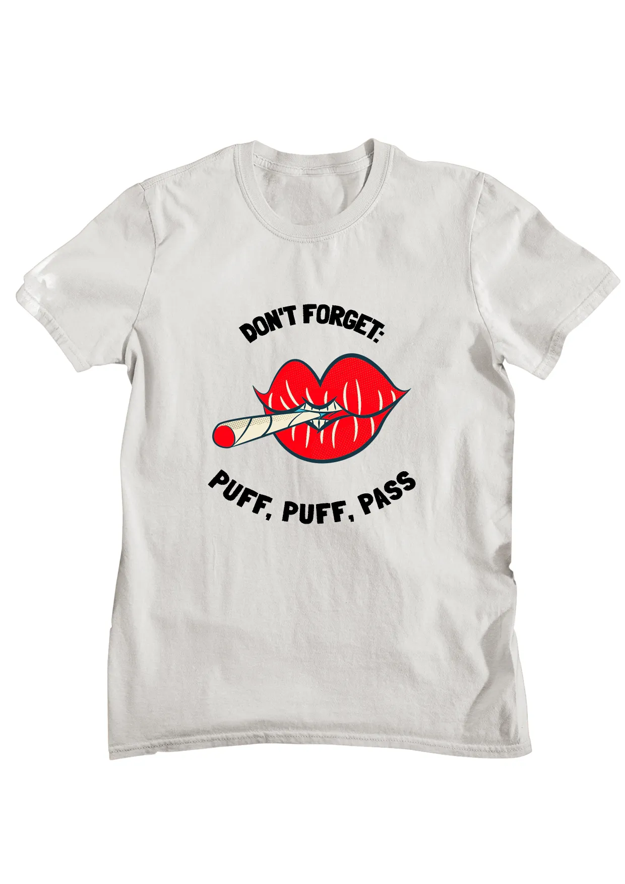 Half sleeve t-shirt with "Puff Puff" cannabis-themed graphic print.