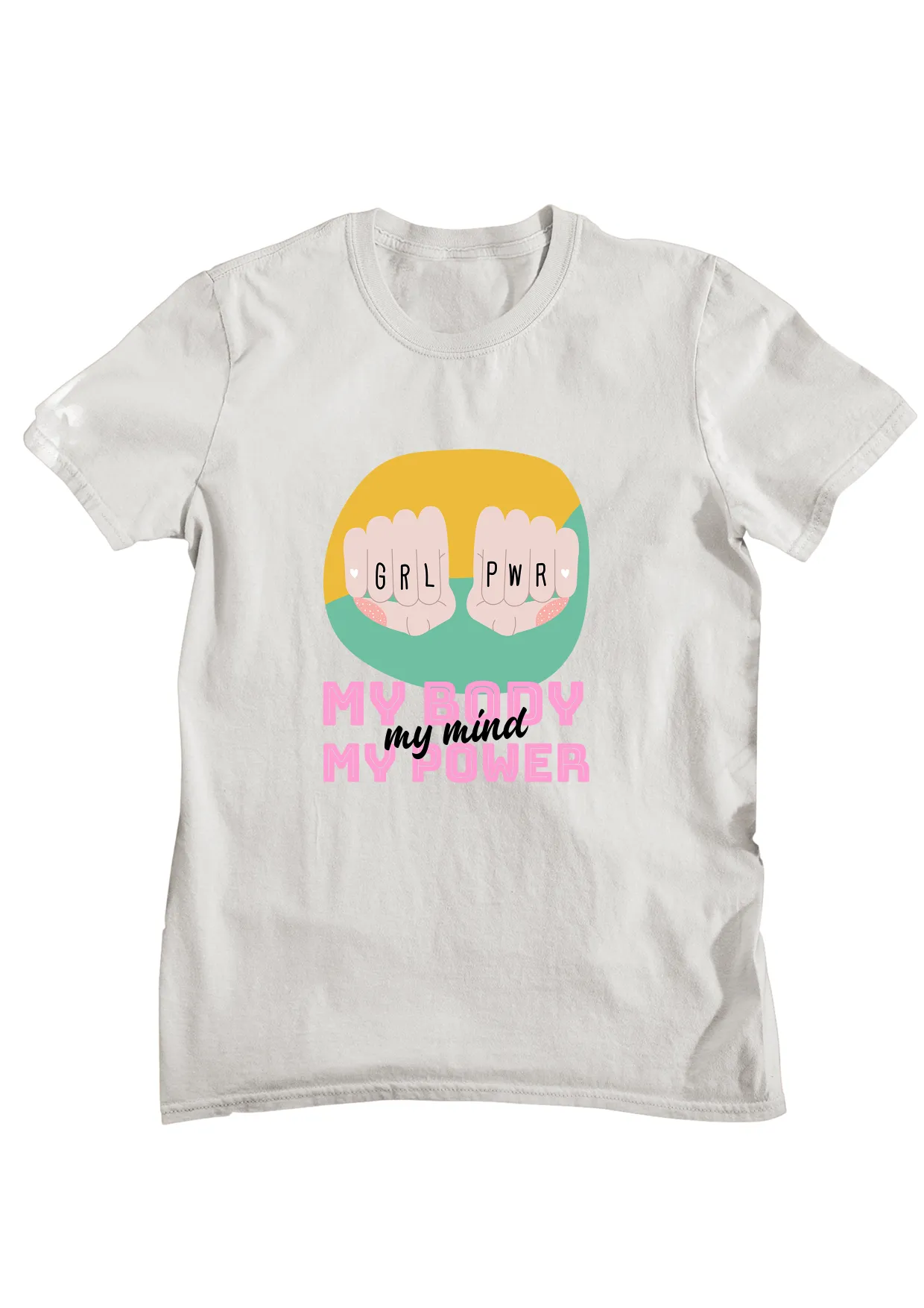 T-shirt with "More Power to Girls" feminist graphic print.