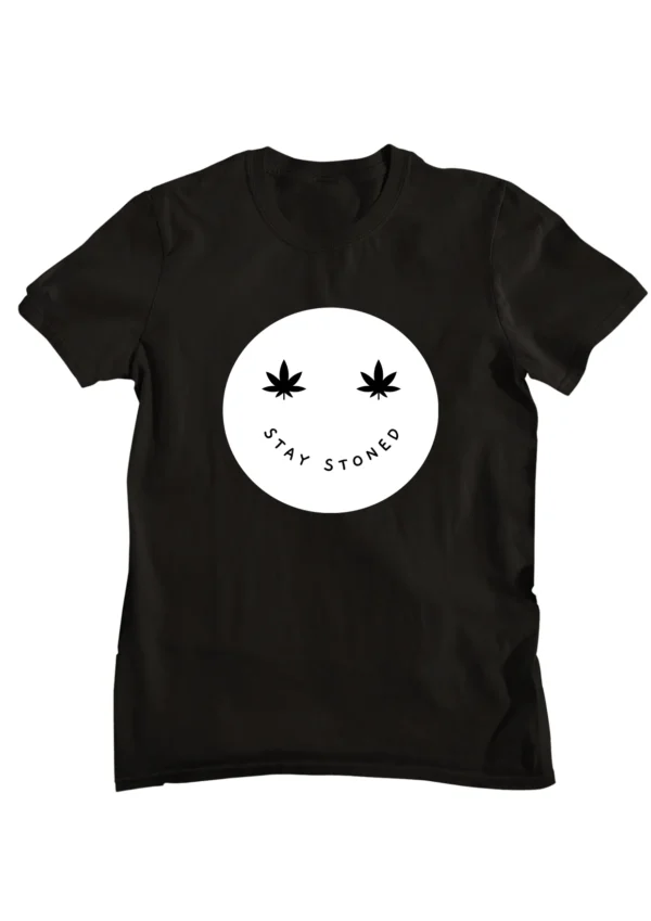 T-shirt with "Stay Stone Cannabis" graphic print, relaxed vibe.