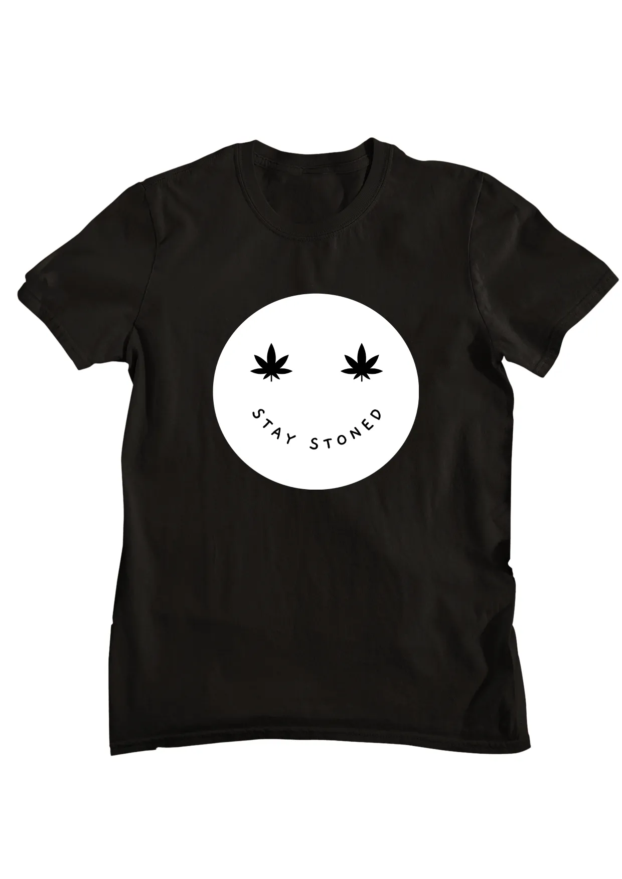 T-shirt with "Stay Stone Cannabis" graphic print, relaxed vibe.