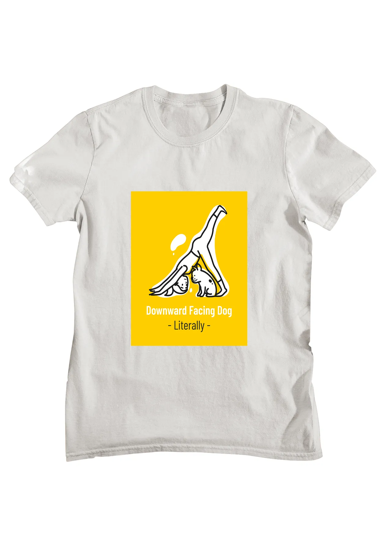 Half sleeve t-shirt with "Yoga and Dog" graphic print, pet lover.