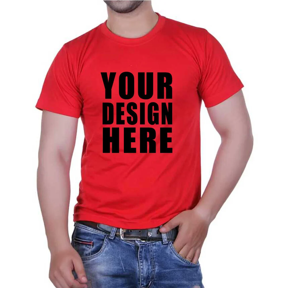 Customize Red Color Round Neck Half Sleeve T-shirt